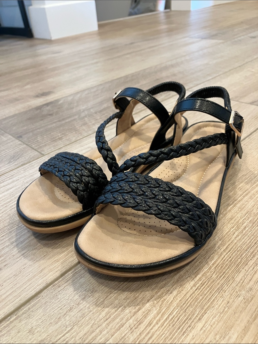 Amazon Women’s Black Braided Strap Sandals
